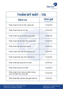 Bảng giá thẩm mỹ mắt-tai tại Thiện Mỹ