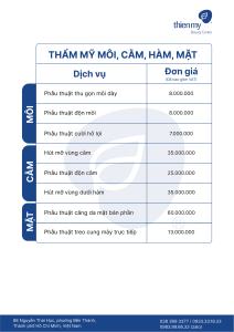 Bảng giá thẩm mỹ môi, cằm, hàm, mặt tại Thiện Mỹ